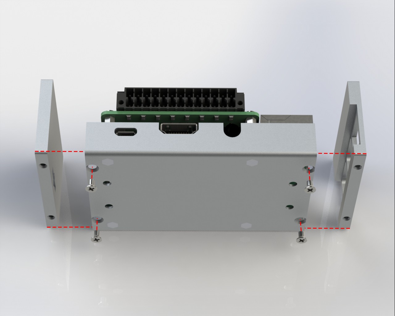 Side panels of the aluminium case for the Monarco HAT and Raspberry Pi.