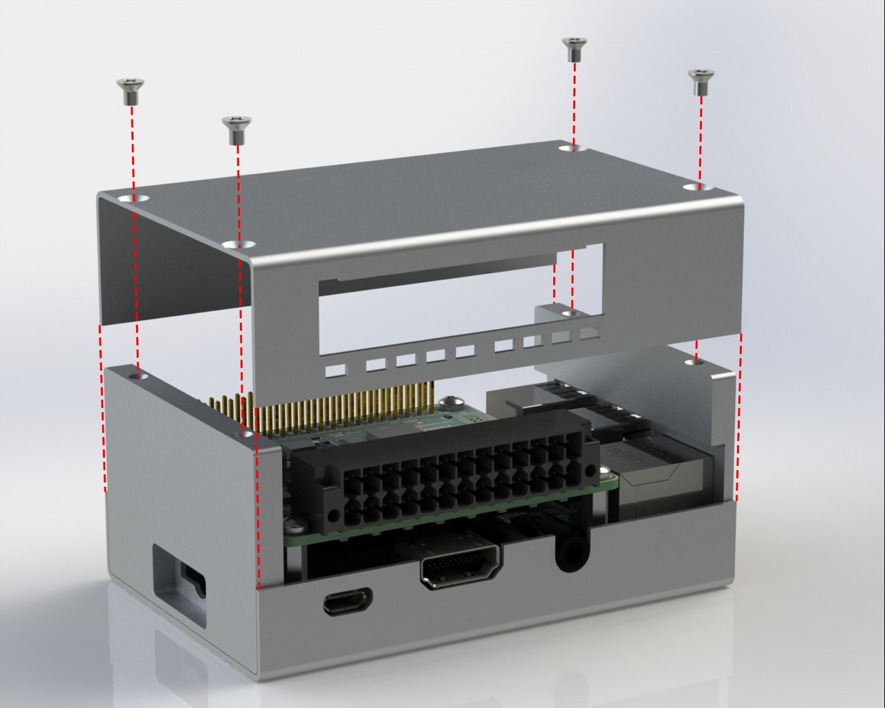 Upper part of the aluminium case for the Monarco HAT and Raspberry Pi.