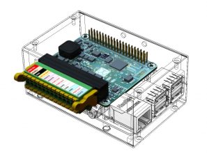 Monarco HAT with wireframe of DIN rail enclosure