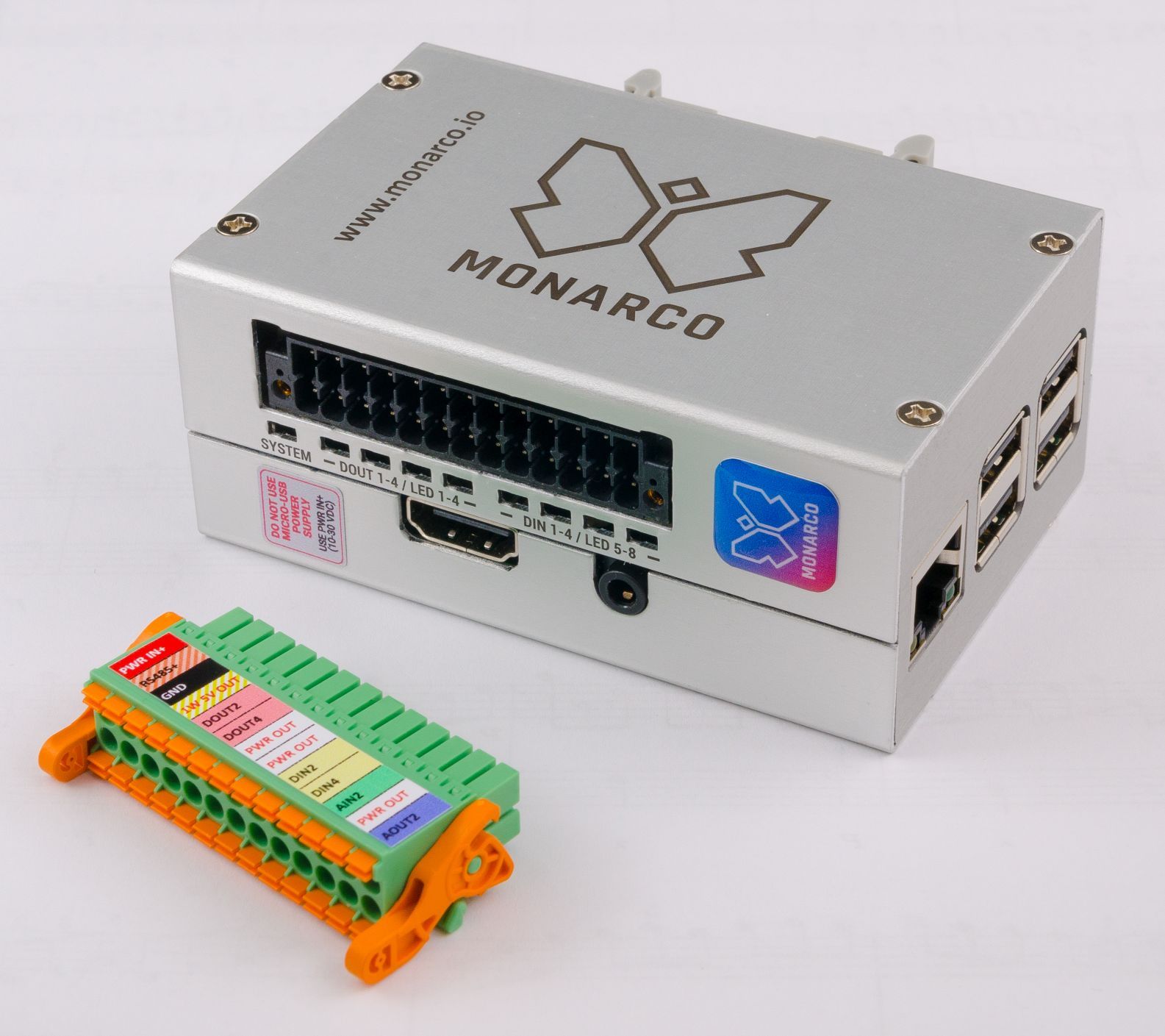 Monarco hat analog and digital i o rs 485 and 1 wire bus for